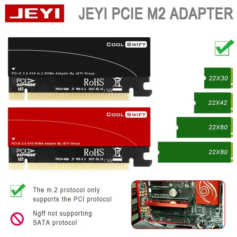 адаптер jeyi pcie m 2 адаптер m 2 ssd nvme в pcie ssd 2280 ад