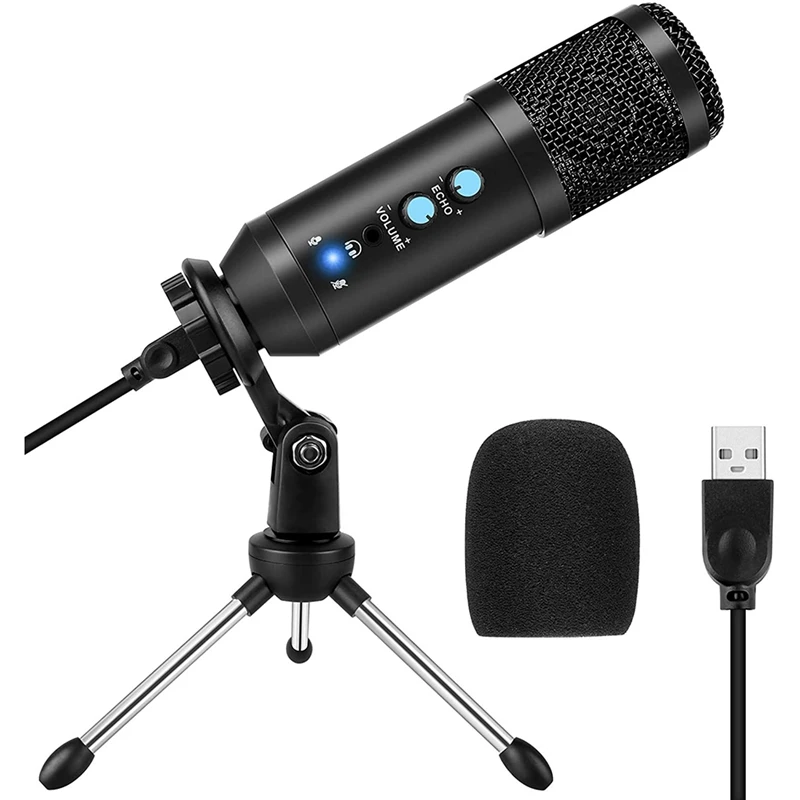 

Конденсаторный микрофон с подставкой, USB-микрофон для компьютерного использования для игр, подкастов, чаттов, видео Youtube, подключи и играй