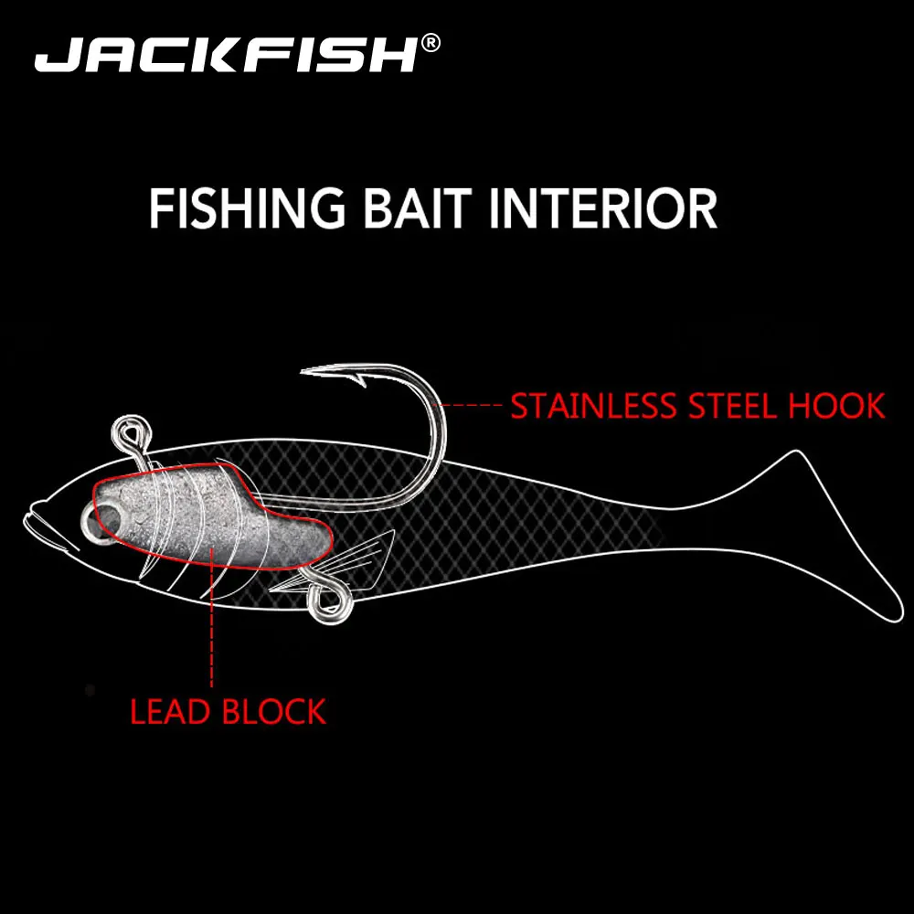 JACKFISH 10 г/20 г 3D глаза свинцовые рыболовные приманки с Т-образным хвостом мягкие рыболовные приманки одиночные крючковые приманки искусственные приманки блесна для поддева резины