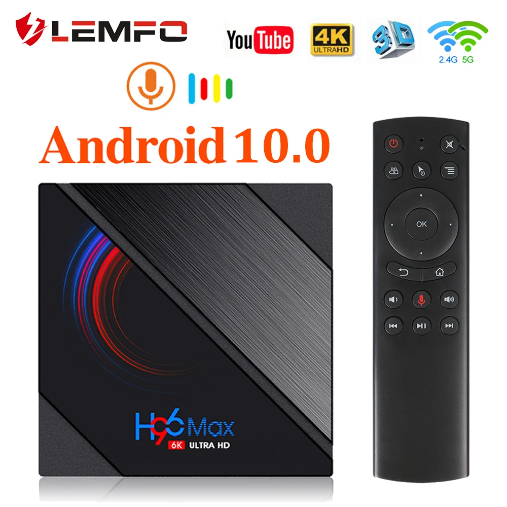 ТВ-приставка LEMFO H96 MAX H616 Android 10 4G 64 ГБ 6K 2020G 2 Wi-Fi Google Voice H96max | Электроника