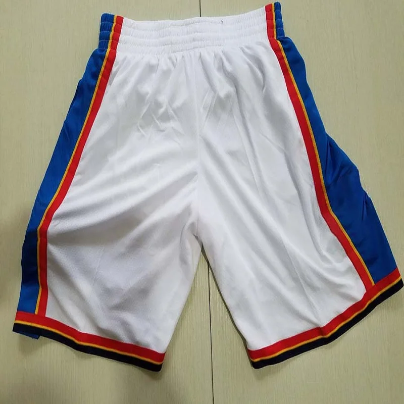 

2021New Pattern Men's American Basketball Oklahoma Shorts Elastic Belts Pocket Pants White Blue Jerseys