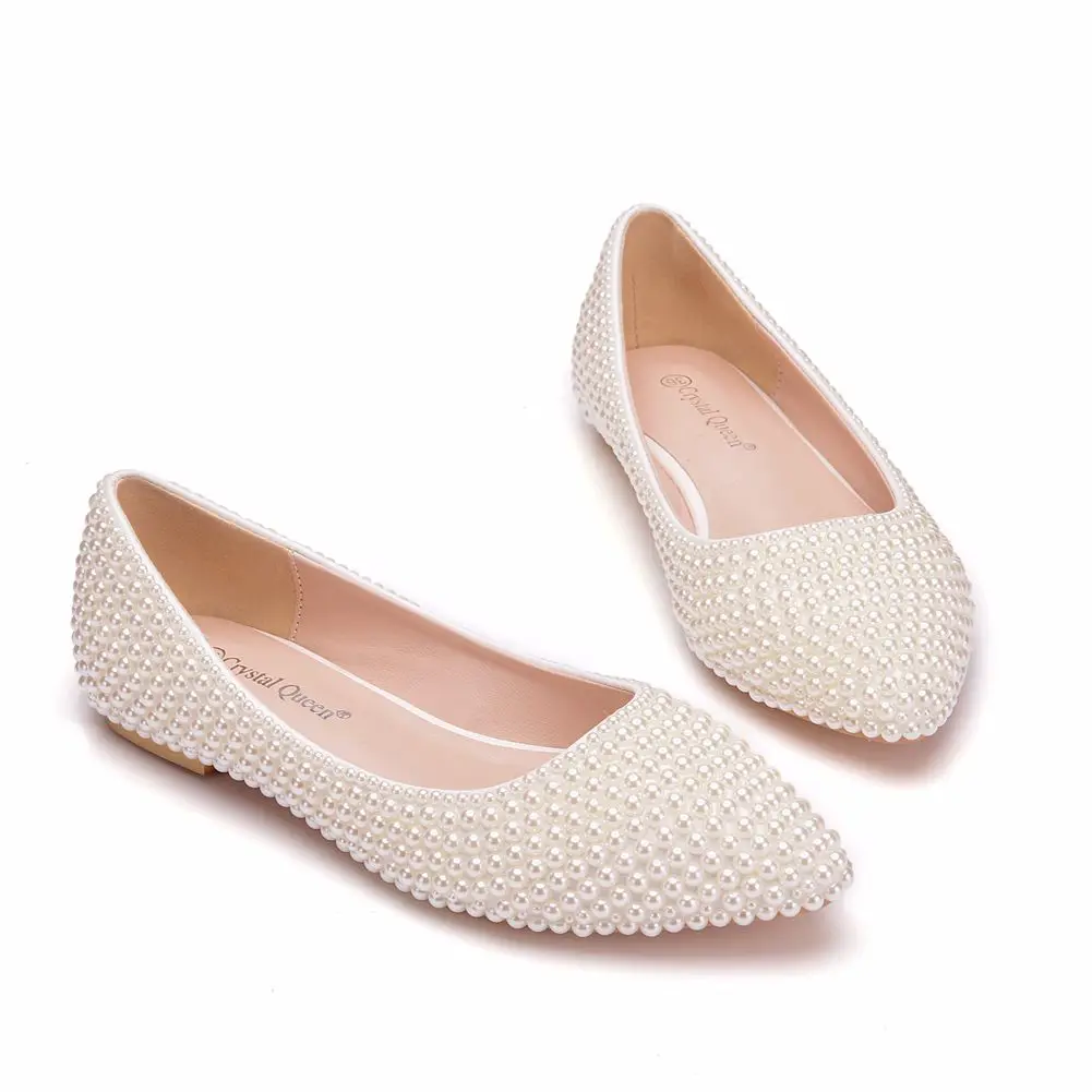 Женские свадебные туфли на плоской подошве с жемчугом|wedding shoes flat|shoes flatfashion flat |