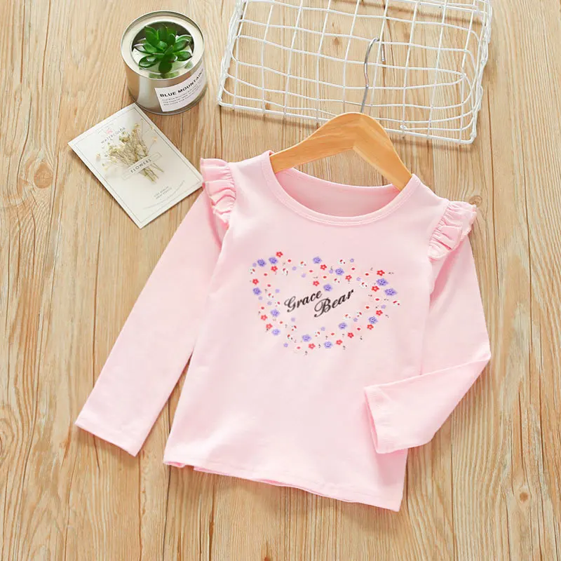 

Girls Long Sleeve T-shirt Cotton New Petal Stitching Sleeve Flower Pattern Spring And Autumn Baby Children Tops