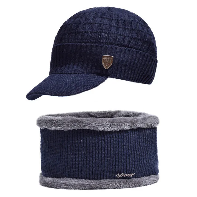 Simpe Winter Hat Skullies Beanies Hats Winter Beanies For Men Women Wool Scarf Caps Balaclava Mask Gorras Bonnet Knitted Hat - Цвет: BLUE HAT collar