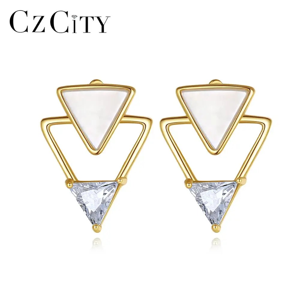 

CZCITY Triangle Stud Earrings 925 Sterling Silver Cubic Zircon Fine Jewellery for Women Girls Dating Party Birthday Gift FE-0258