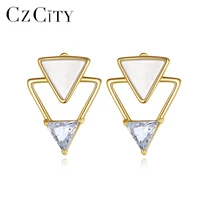 czcity triangle stud earrings 925 sterling silver cubic zircon fine jewellery for women girls dating party birthday gift fe 0258