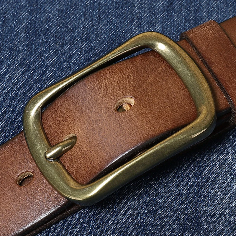 Men's belt leather belt men male genuine leather strap brown cow leather belt for men copper pin buckle vintage jeans