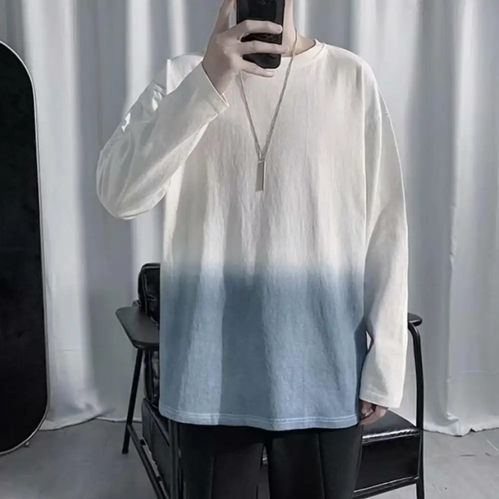 

Fashion Men Gradient Long Sleeve Round Neck Breathable Loose T-shirt Blouse