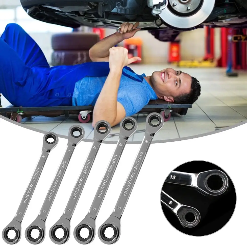 Chrome Vanadium Ring Double Head Ratchet Wrench Reversible 8-10-12-14-17-19mm Combination Spanner Set | Инструменты