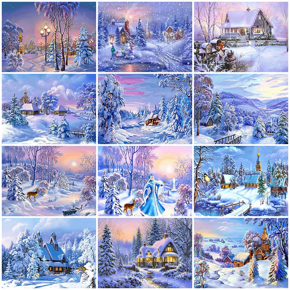 

EverShine DIY Алмазная вышивка зимний пейзаж 5D алмазная живопись дом картина Стразы Вышивка Настенный декор