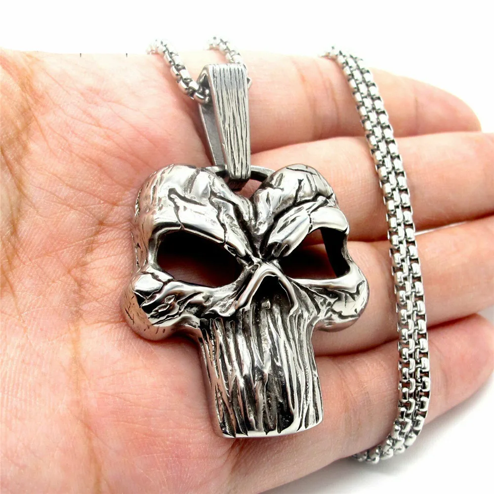 

Mens Punk Biker Superhero Punisher Skull Pendant Necklace Stainless Steel