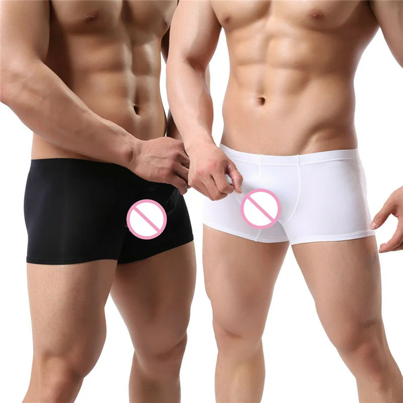 Трусы боксеры мужские прозрачные из вискозы пикантное нижнее белье с длинным