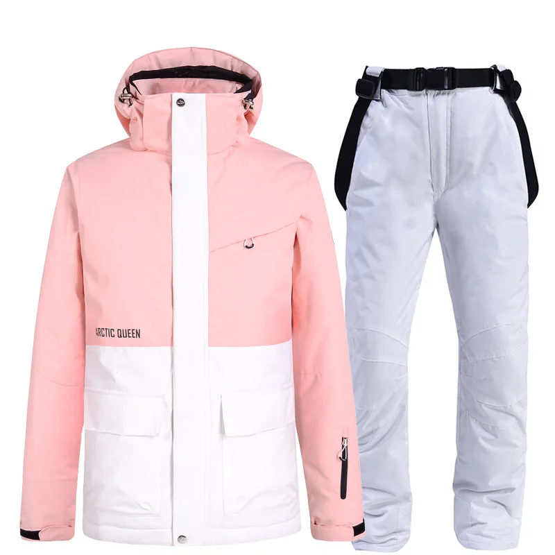 2021 New Fashion Color Matching Ski Suit Women Windproof Waterproof Skiing Snowboarding Jacket Pants Suit Female Snowsuit Winter