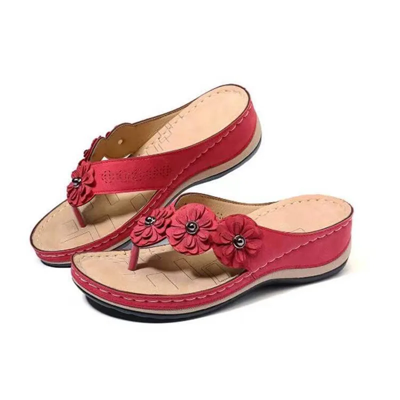 

2021 Women's Flower Sandals Summer Wedge Slippers Shoes Women Vintage Flip Flops Female Ladies Woman Sandals Lady Casual Slides