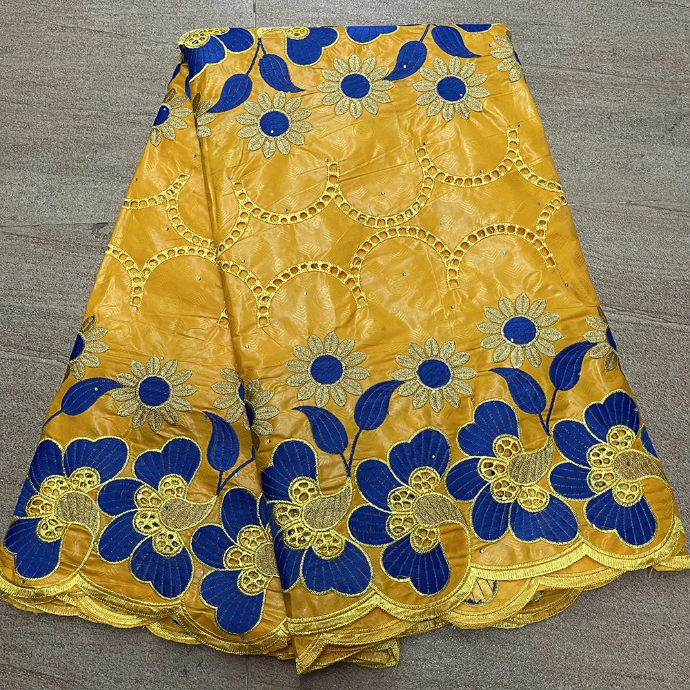 Желтый + синий африканский базин богатая ткань Африканское кружево 2022 новейшая