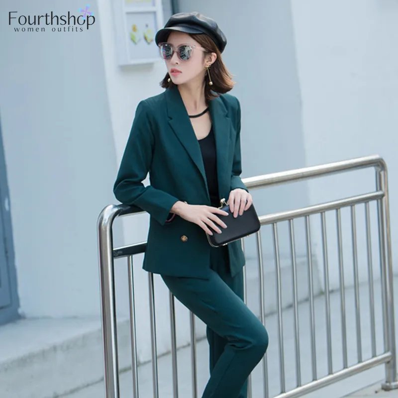 2020 Модный женский костюм двубортный брючный Осень-зима комплект из 2 предметов