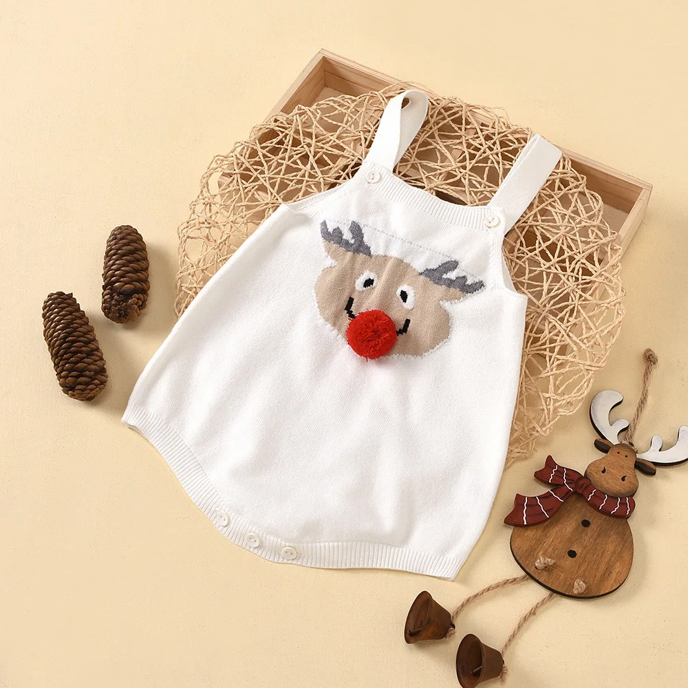 Christmas Baby Bodysuit Pixel elk&ampXmas hat Kid Jumpsuit for Boy Girl Cartoon Print Sleeveless Toddler Clothing Body D20 | Мать и