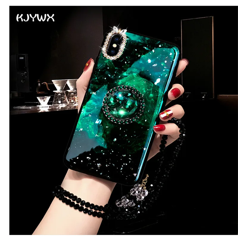 KJYWX Алмазный Зеленый Мраморный чехол для телефона iphone 7 8 6 plus X XR XS MAX блестящий