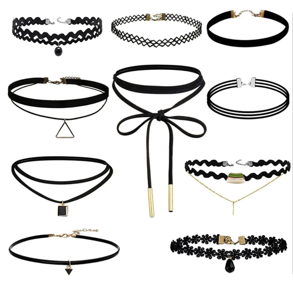 10 шт./компл. сексуальный черный готический панк бархатный кружевной чокер