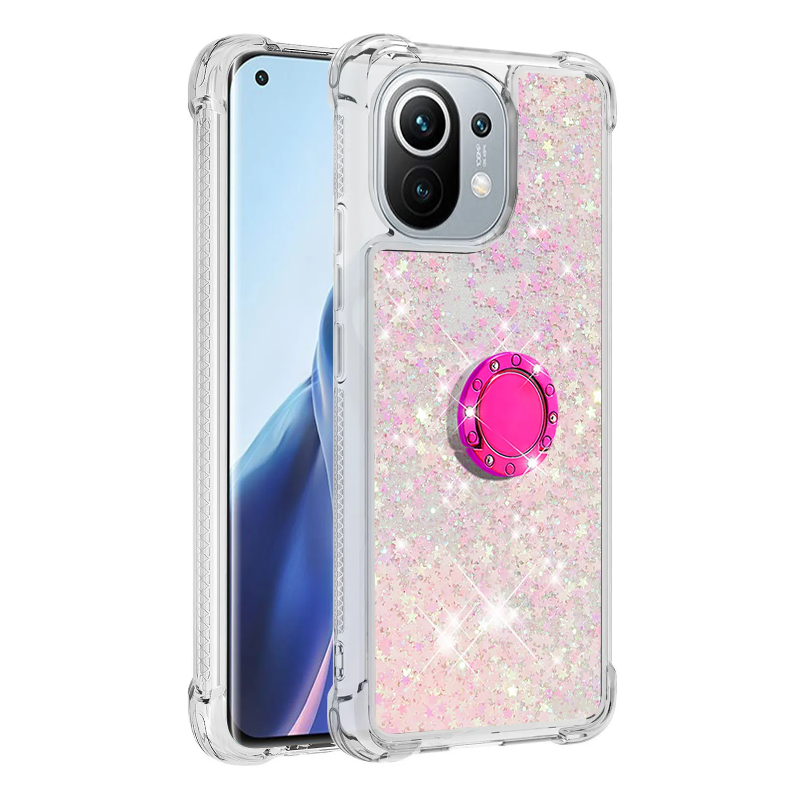 

Glitter Case with Ring Holder Stand for Xiaomi Mi 11 10T Lite POCO X3 NFC M3 Redmi Note 10s 9 8 Pro Max Liquid Quicksand Cover