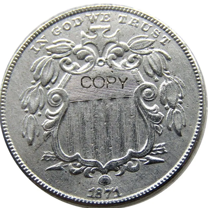 

US 1871 Shield Nickel Plated Five Cents Copy Coin