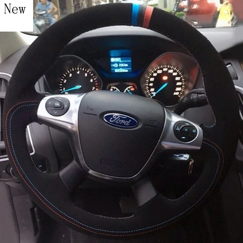

Замшевые автомобильные аксессуары для Ford Focus, Прошитые вручную, под заказ, чехол рулевого колеса автомобиля