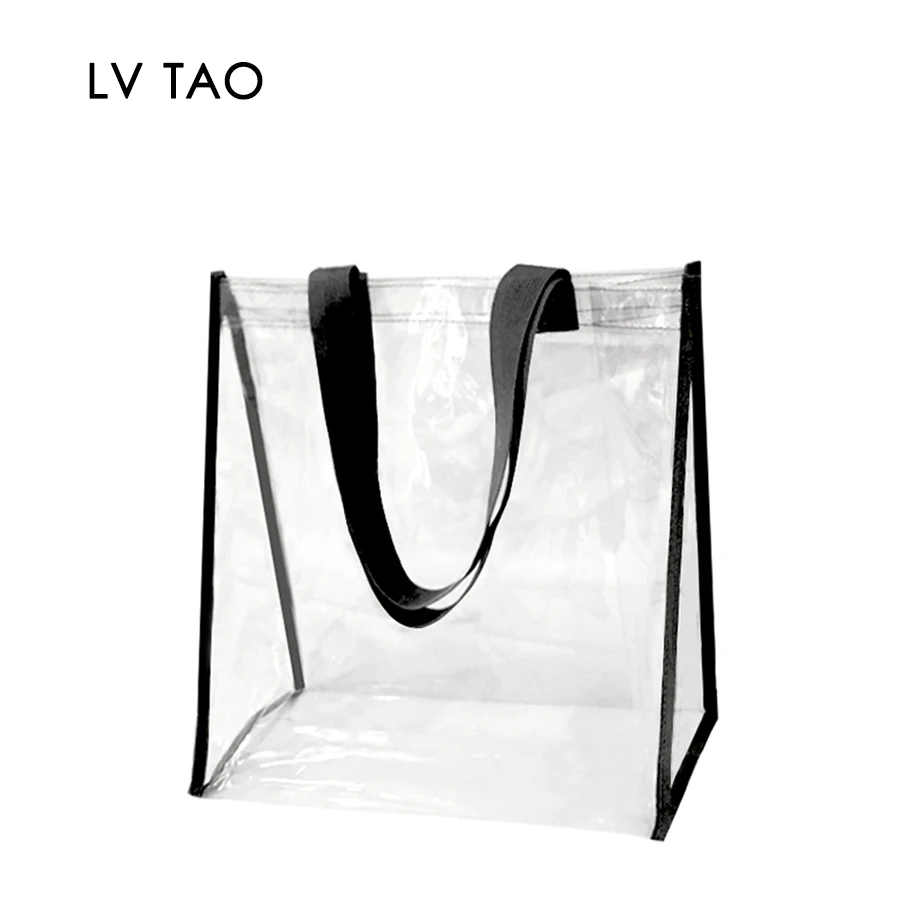 Stadium Approved Clear Bag Transparent Vinyl PVC Tote Long Shoulder Utility Handbag for Work School Outdoor Beach Shopping |