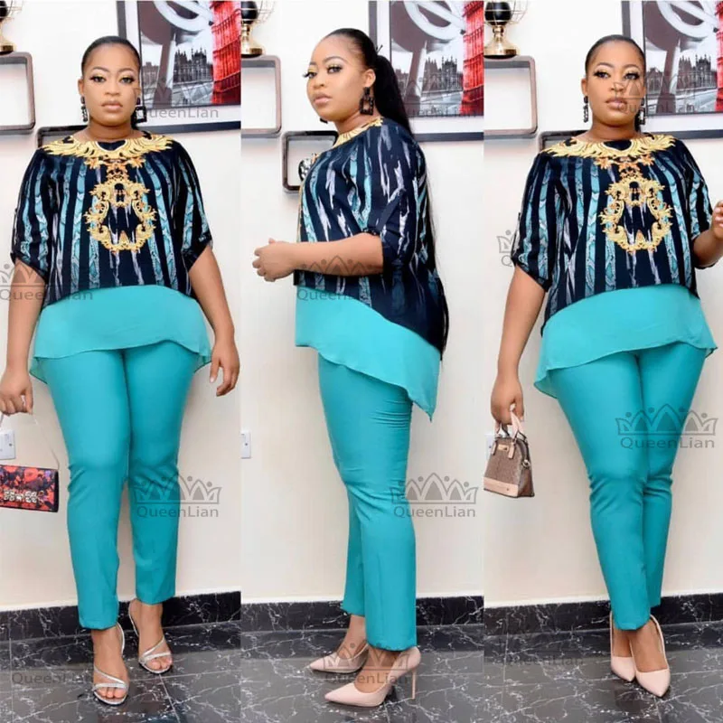 2020 Африканский костюм для женщин Модный шифоновый топ Дашики и эластичные брюки