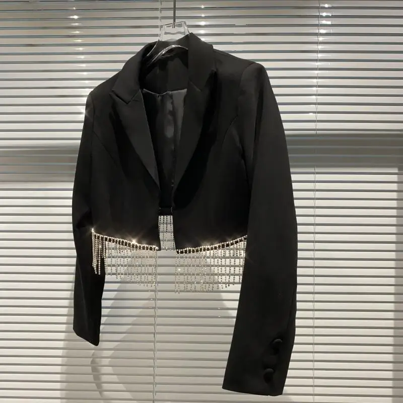 

New tassel hem shining diamond design brief paragraph aristocratic temperament suit jacket