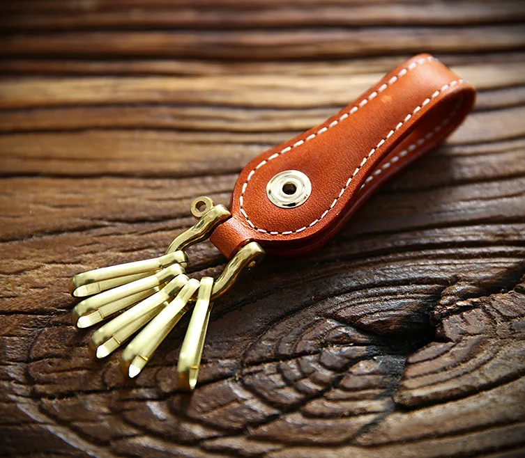 SIKU men's leather key holder Handmade cowhide key chain Men's simple head leather Pure copper metal