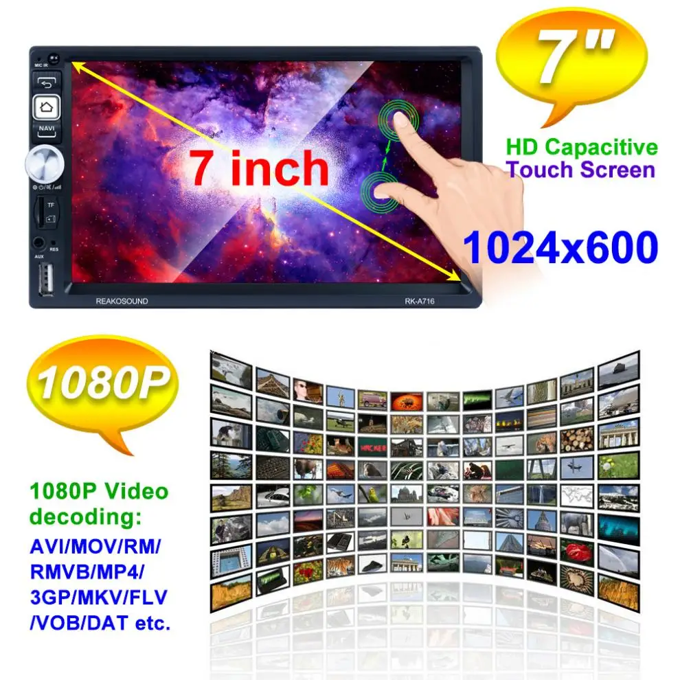 Автомобильный GPS плеер MP5 2 DIN 7-дюймовый четырехъядерный процессор Android 8 1 Bluetooth HD