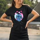 Дисней летние новые женские футболки Kawaii Dropship черный, белый цвет Lilo amp; Stitch Cartoon Fashion повседневные футболки женский тренд Harajuku