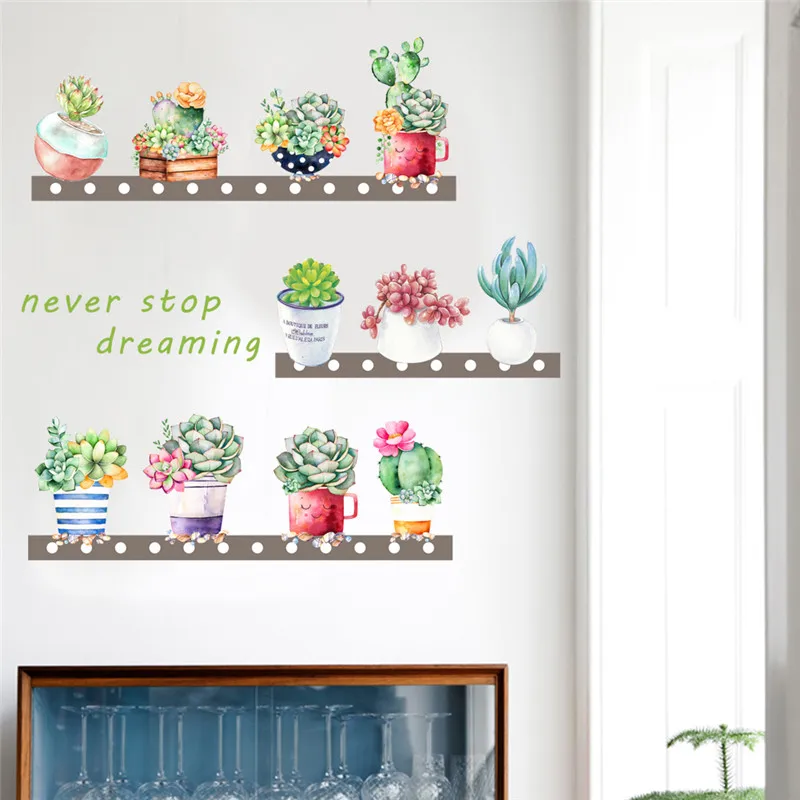 

Succulent Plants Wall Stickers For Office Living Room Bedroom Home Decoration Natural Mural Art Diy Pvc Wall Decal