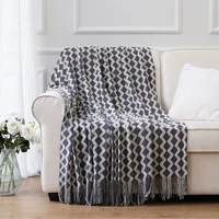 2022 blanket knitted bedspread soft yellow gray geometric zigzag woven throw nordic style simple sofa bedding decorating