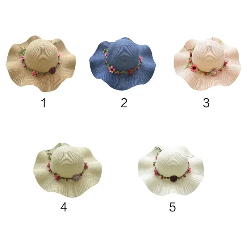 

Women Girls Summer Beach Straw Sun Hat Bowknot Flower Rattan Wreath Mother Daughter UV Protection Bucket Cap 5 Colors