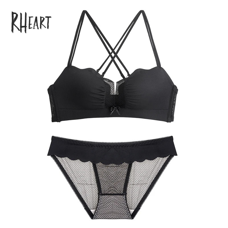 

Roseheart Fashion Women Blue Green Sexy Lingerie Sets Lace Cross Back Cotton Panties Push Up Padded Wireless Bra Sets A B