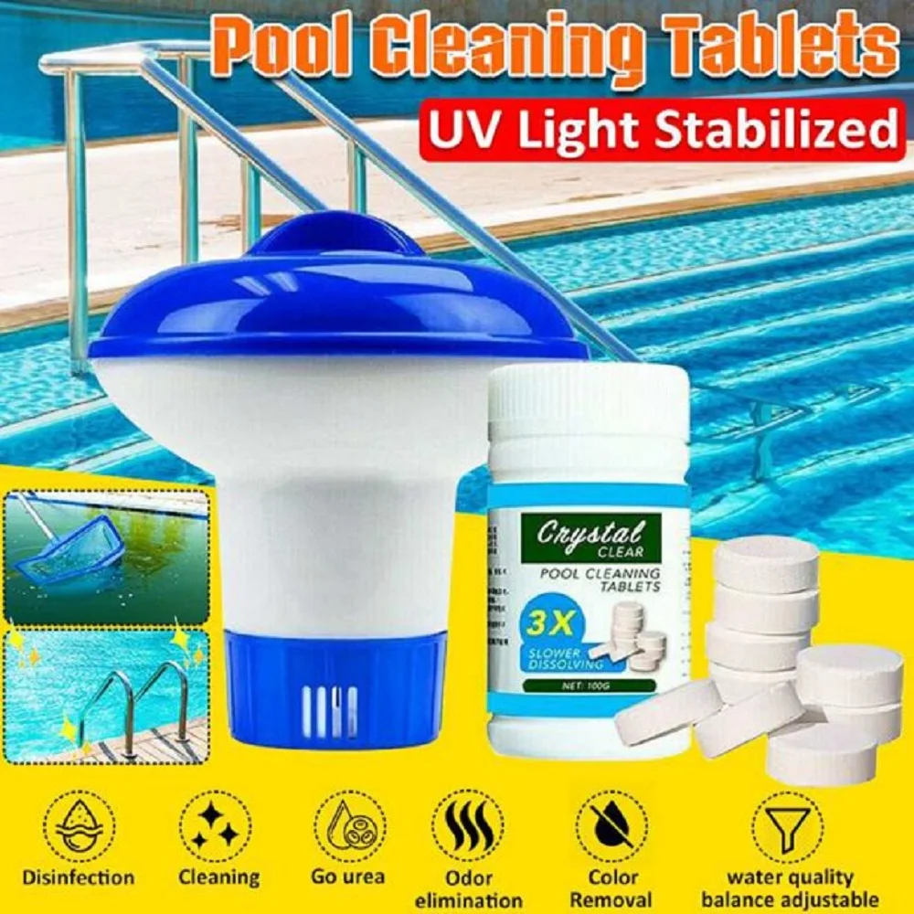 

100g Pool Cleaning Chlorine Tablets Adjustable Floating Chlorine Pool Dispenser for Chemical Dispenser for Pool Spa Hot Tub
