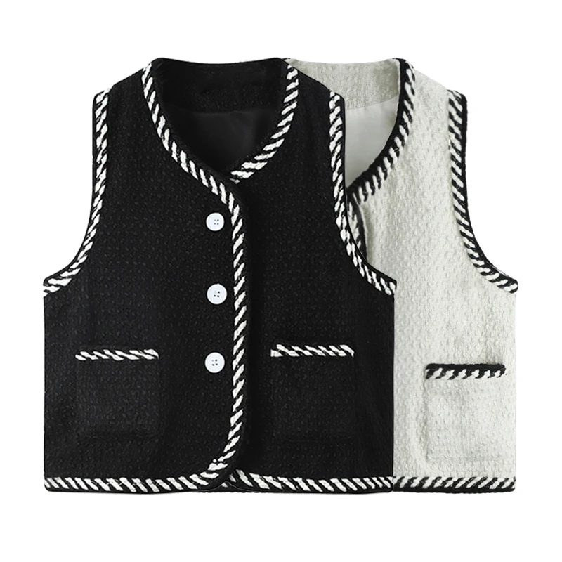 

New Autumn Female Vest Outer Wear Women's Waistcoat Border Contrast Color Design Niche Tops Coat Casual All-match Fashion