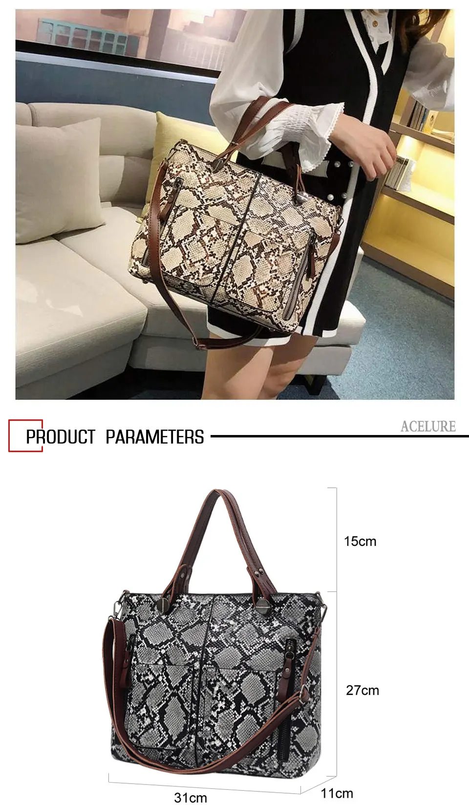 Роскошная сумка Tote женские сумки дизайнерские модные из искусственной кожи Наплечная Сумка, кожа под крокодила сумка через плечо для женщин сумка через плечо ACELURE