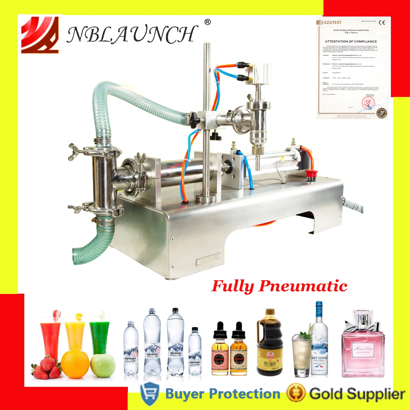 

Fully Pneumatic Liquid Filling Machine Liquid Drink Wine Water Oil Shampoo Piston Filler Single Head Vinegar Soy Sauce Milk Fill