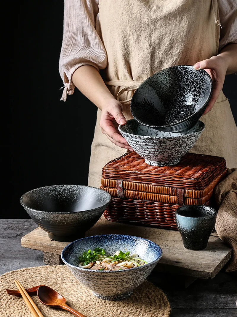 Японский Керамика чаши бытовой большой пиалы для лапши рамен рисового супа чашки