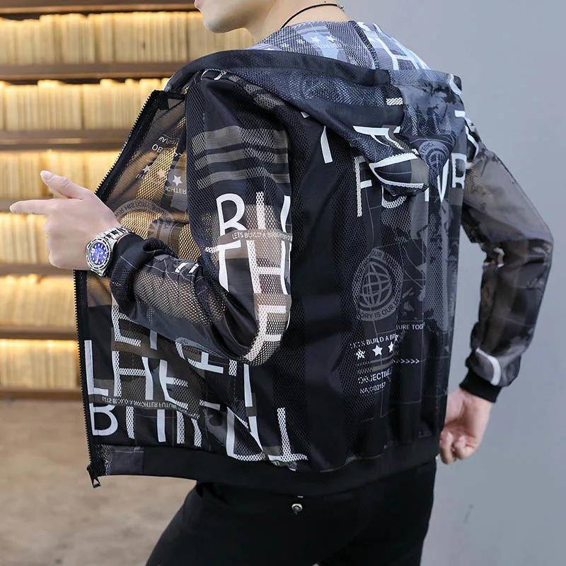 Куртка-бомбер мужская Тонкая воздухопроницаемая приталенная с