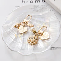 gold shell heart keychain women girl korean fashion shell pearl key chain bag charms gold color key ring trinket key accessories