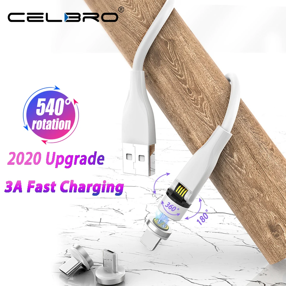 3A Быстрая зарядка Usb Type C 540 градусов Магнитная Зарядка Cabel Micro магнитное зарядное