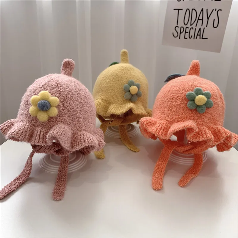 Осенне зимняя вязаная одежда для маленьких девочек Милая шапка принцессы с