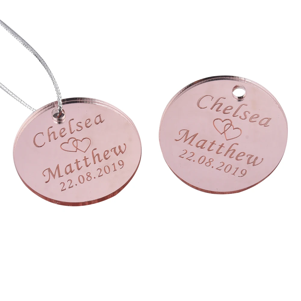 100 шт Персонализированные гравированное зеркало круг красочные свадебные бирки