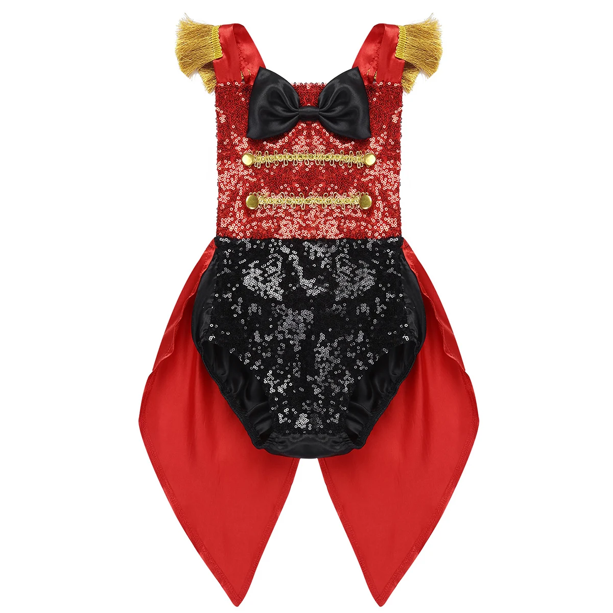 Black Red Костюм для костюмированной вечеринки в стиле цирка на Хэллоуин для маленьких девочек; Цвет черный, красный; Детские нарядные вечерние платья; блестящее боди с бантом - Цвет: Black Red