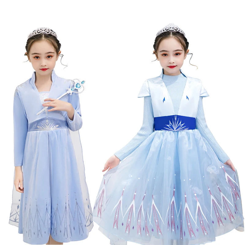 Новинка платье для девочек Эльза 2 костюм Снежной королевы детский зимний теплый