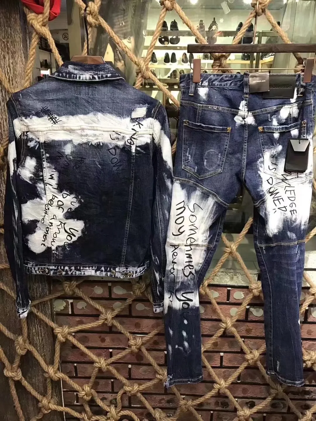 Мужские байкерские джинсовые комплекты в стиле ретро джинсовая куртка с