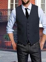 mens tweed vest suit vest wool herringbone slim fit business casual tuxedo waistcoat for wedding prom groom office wear party